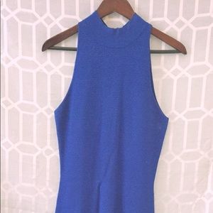 High neck, royal blue dress
